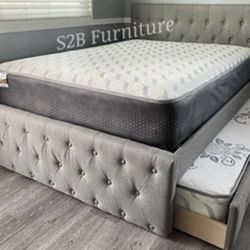 Full Twin Grey Trundle Bed With Ortho Mattress Included 