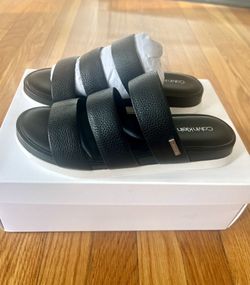 New Calvin Klein Black Leather Sandals Size 7.5