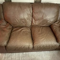 Plush Brown Leather Loveseat - Overstuffed Comfort Sofa