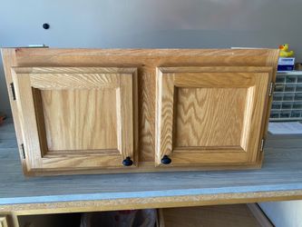3 x Oak Wood Double Door Wall Cabinets
