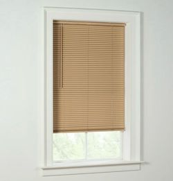 Mainstays 1" Cordless Vinyl Room Darkening Mini Blinds, Khaki, 64'W x 72”L