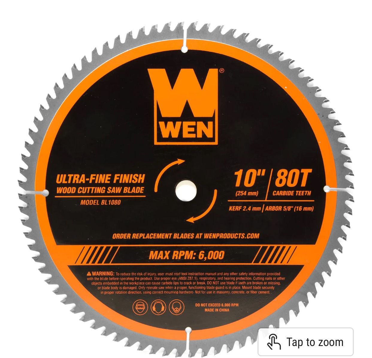 BRAND NEW WEN BL1080 10-Inch 80-Tooth Carbide-Tipped Ultra-Fine Finish Professional Woodworking Saw Blade for Miter Saws and Table Saws