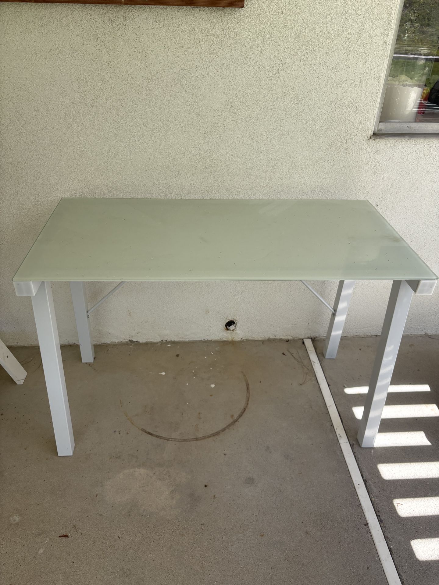 Glass Top Desk. 48” By 24 “. White