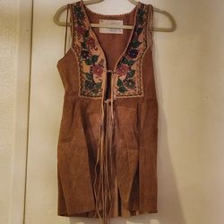 Vintage Leather  Hand-Painted Tunic & Wrap Skirt