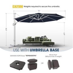 11 FT Patio Umbrella Offset Cantilever Outdoor Umbrella Aluminum Market Hanging Umbrellas, Unlimited Tilting System & Cross Base