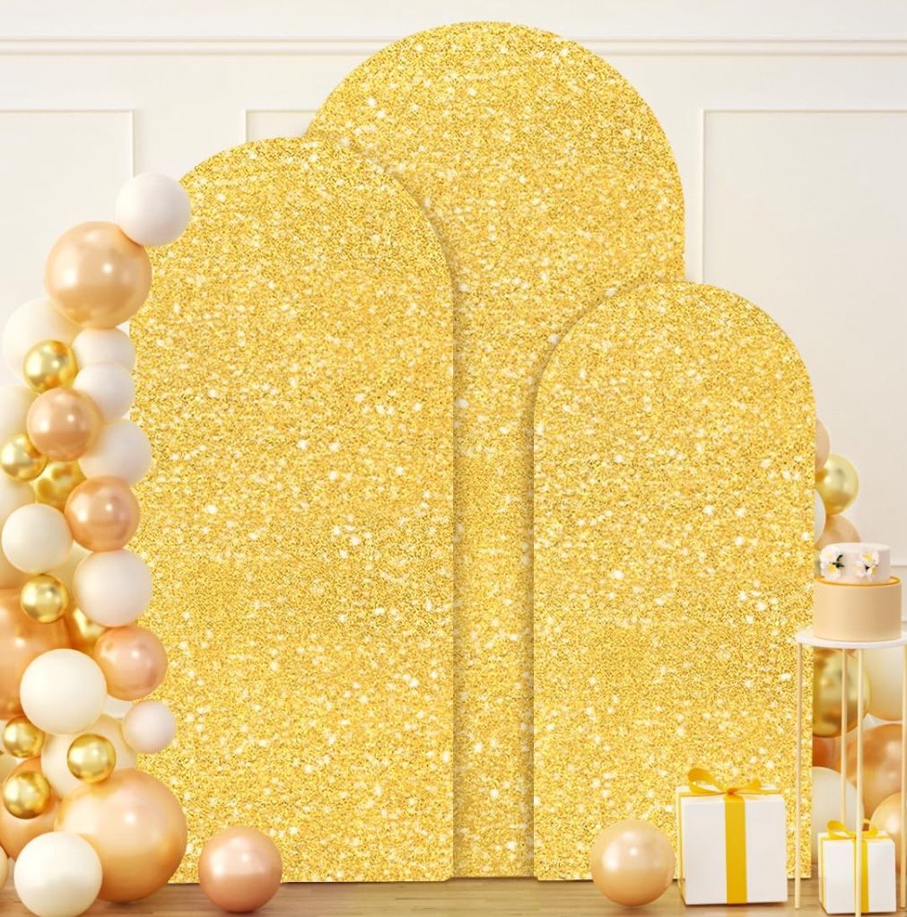 FUHSY Gold Arch Cover Set Of 3 Sequin Backdrop Cover Chiara Spandex Cover For Arch Glitter Wedding Arch Covers Stretchy Backdrop Fabric For Birthday P
