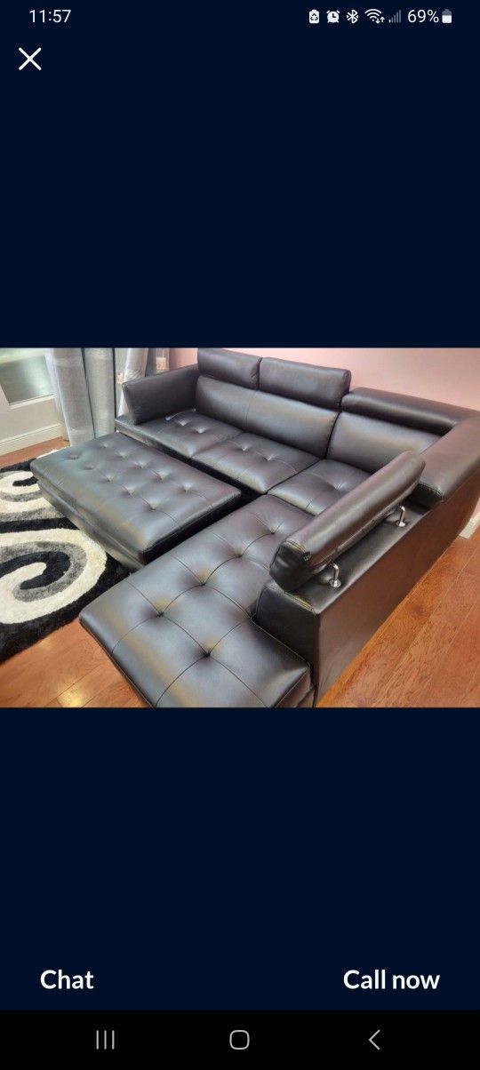 *Weekend Special!!!*---Modern Ibiza Black Leather Sectional Sofa W/Ottoman---Delivery And Financing Available😎