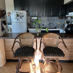 Pair of Vintage Boho Reupholstered African Mudcloth Bar Stools