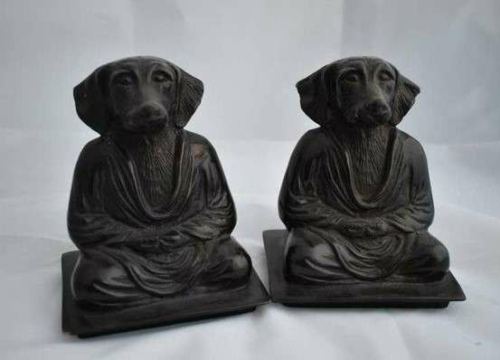 Pair of Antique Copper Yoga Dog Bookends India