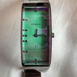Fossil F2 women’s bracelet steel watch ES-9062 rectangular holographic green
