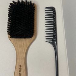 Boar Bristle Hair Brush and plactic cob Set Soft Natural Bristles
