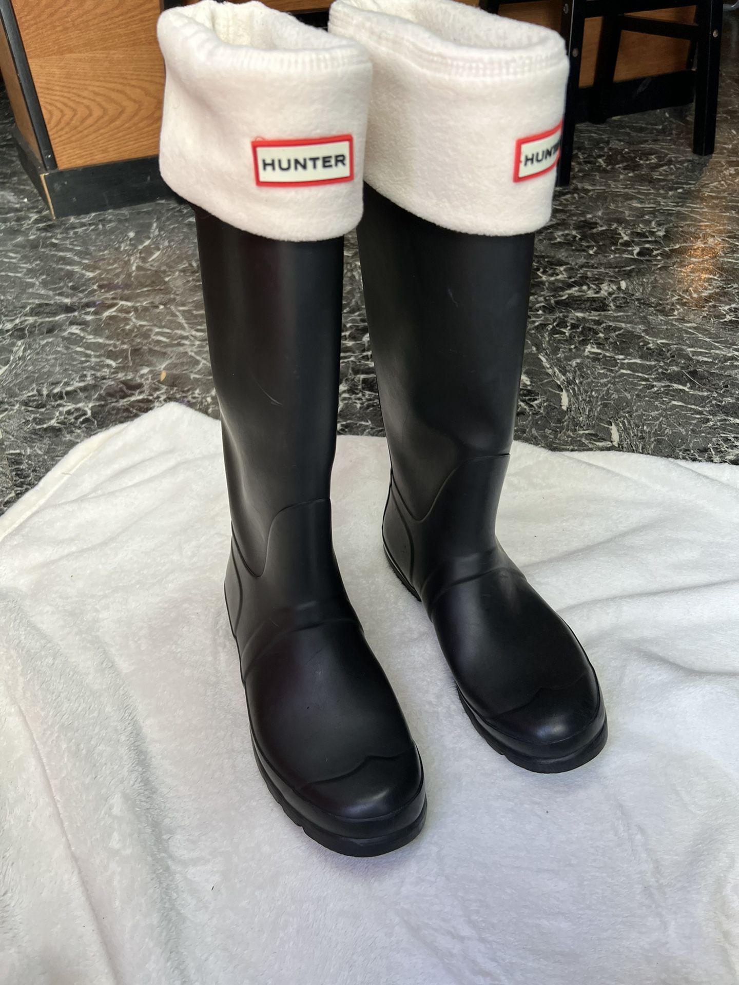 Original Tall Matte Black Hunter Boots With Boot Socks - Sz 9