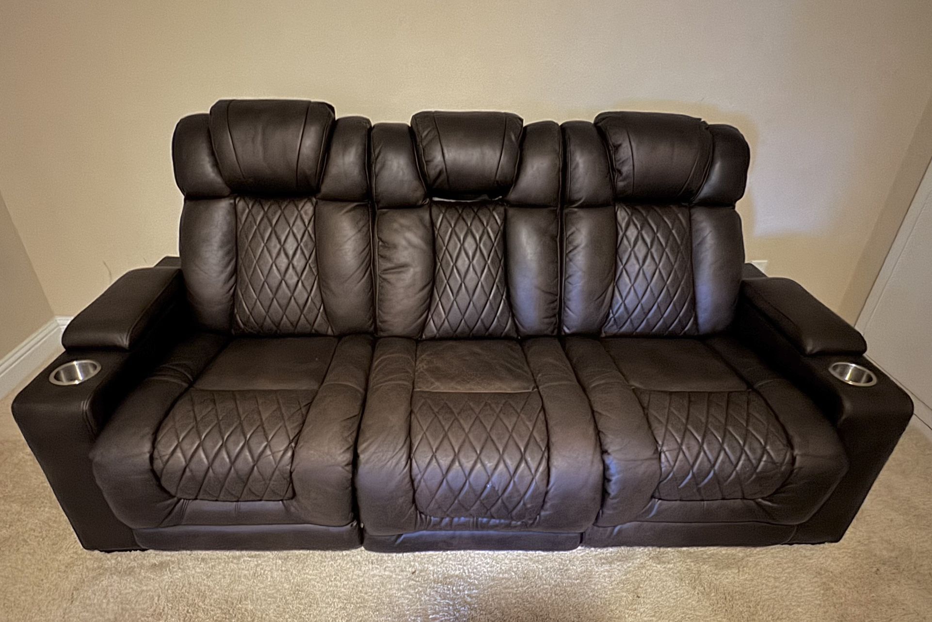 3-Pc. Dark Brown Leather Sofa with 2 Power Motion Chairs