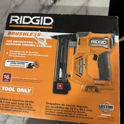 Brand New Ridgid Brushless 18v / 18 Gauge Narrow Crown Stapler Tool Only