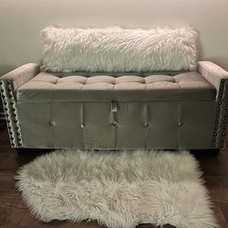 Ottoman With Storage (Pillow and Artificial Sheepskin Rug Included)