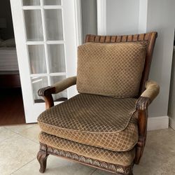 Vintage Accent Armchair with Carved Wood Frame
