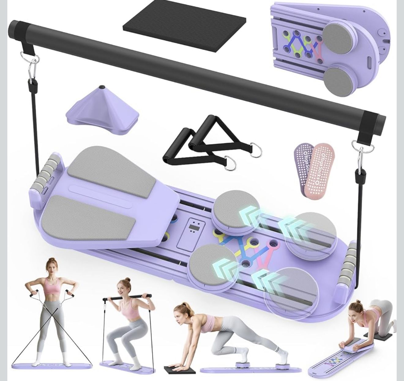 Brand new Pilates Board Pilates Reformer Set for Women, 7 in 1 Foldable Pilates Equipment with Timer