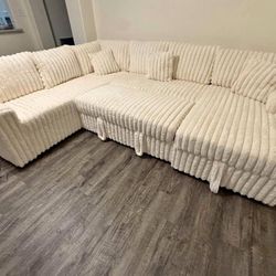NEW Beige Sectional With Pull-Out Bed & STORAGE CHAISE Finance 