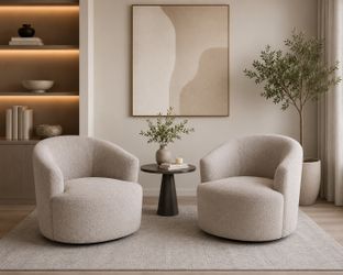 NEW Mainstays Boucle Swivel Chair - Taupe- 360° Accent Chair