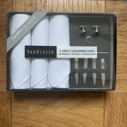 Van Heusen Men’s Gift Set – Handkerchiefs, Cufflinks & Collar Stays (New)