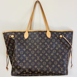 Authentic louis Vuitton Neverfull GM Monogram With Pouch Handbag Tote Shoulder Bag