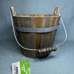 Wood Bucket, Flower Pots, Garden, Round, Brown, Floral Supply #3, 6,5"