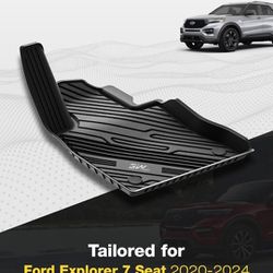 3W Floor Mats Custom Fit for 2020 2021 2022 2023 2024 Ford Explorer 7 Passenger, All Weather TPE Full Set Car Accessories Floor Liner Including 3 Rows