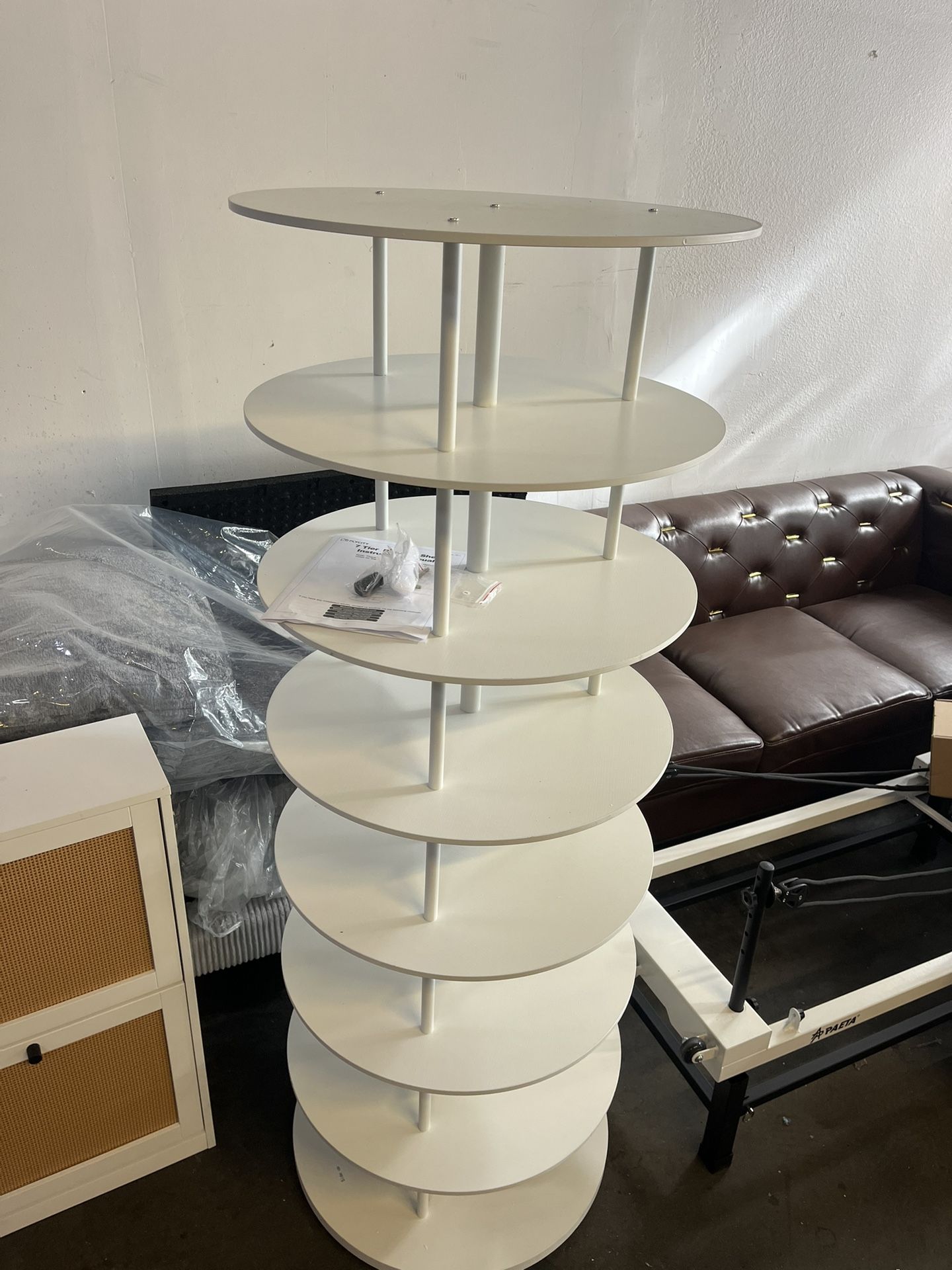 7-Tier Rotating Shoe Rack Tower with Anti-tip Fitting, 360 Spinning Rack with Steel Rods, Free Standing Round Shoe Rack, Lazy Susan Shoe Storage Organ