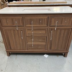 Riley 48” Single Sink Walnut Bathroom Vanity With Stone Top