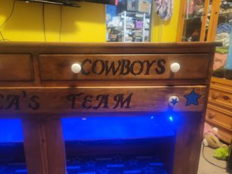 Woodburned Dallsa Cowboy T.V/Hutch/Game Entertainment Cabinet 