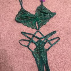 New Medium Green Lace Scrappy Bodysuit Lingerie 