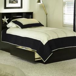 Twin Bed, Twin Mates Bed, Cinamon  Cherry, W Drawers and Bookcase Headboard, No Mattress