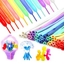 Pastel long balloons 200 Pack Twisting Animal Balloons Assorted Color Thick Latex Modeling Long Magic Balloons for Animal Shape Birthday Weddings Kids