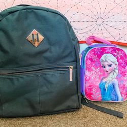NEW Grey Backpack and LIKE NEW Frozen Lunch Box