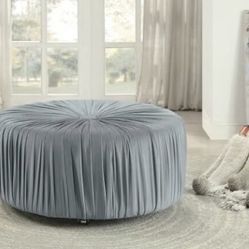 (FREE DELIVERY) 37.5” Jaunt Gray Velvet Round Ottoman