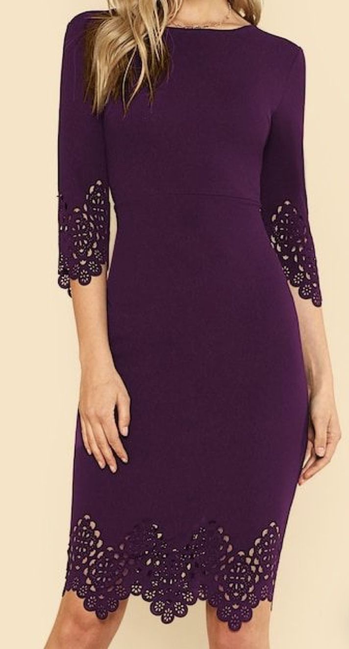 NWOT SHEIN Purple/Plum Sheath Dress with 3/4 Scalloped Sleeves and Crew Neck