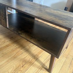 Dark Wood Coffee Table With Under Table Storage 