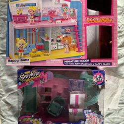 2 Shopkins Playsets - Happy Places - Happy Home and Party Game Arcade