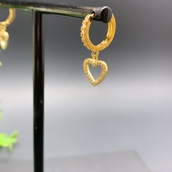 18k Gold Plated Full Rhinestone Circle Heart Clip on Huggie Hoop Earrings