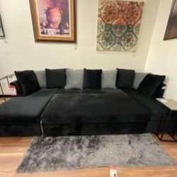 New Black And Gray Or All Black Super Comfy Double Chaise Sectional Sofa Couch *Ottoman Sold Separately**