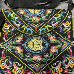 Embroidered Black and Multicolor Women’s Bag