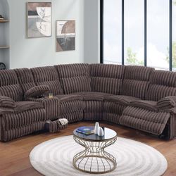 Brown Sectional Sofa With Power Reclining Seats