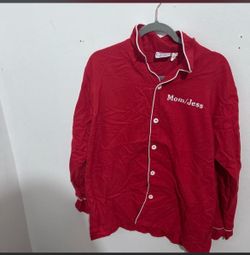 Red Button-Up Pajama Top with White Piping