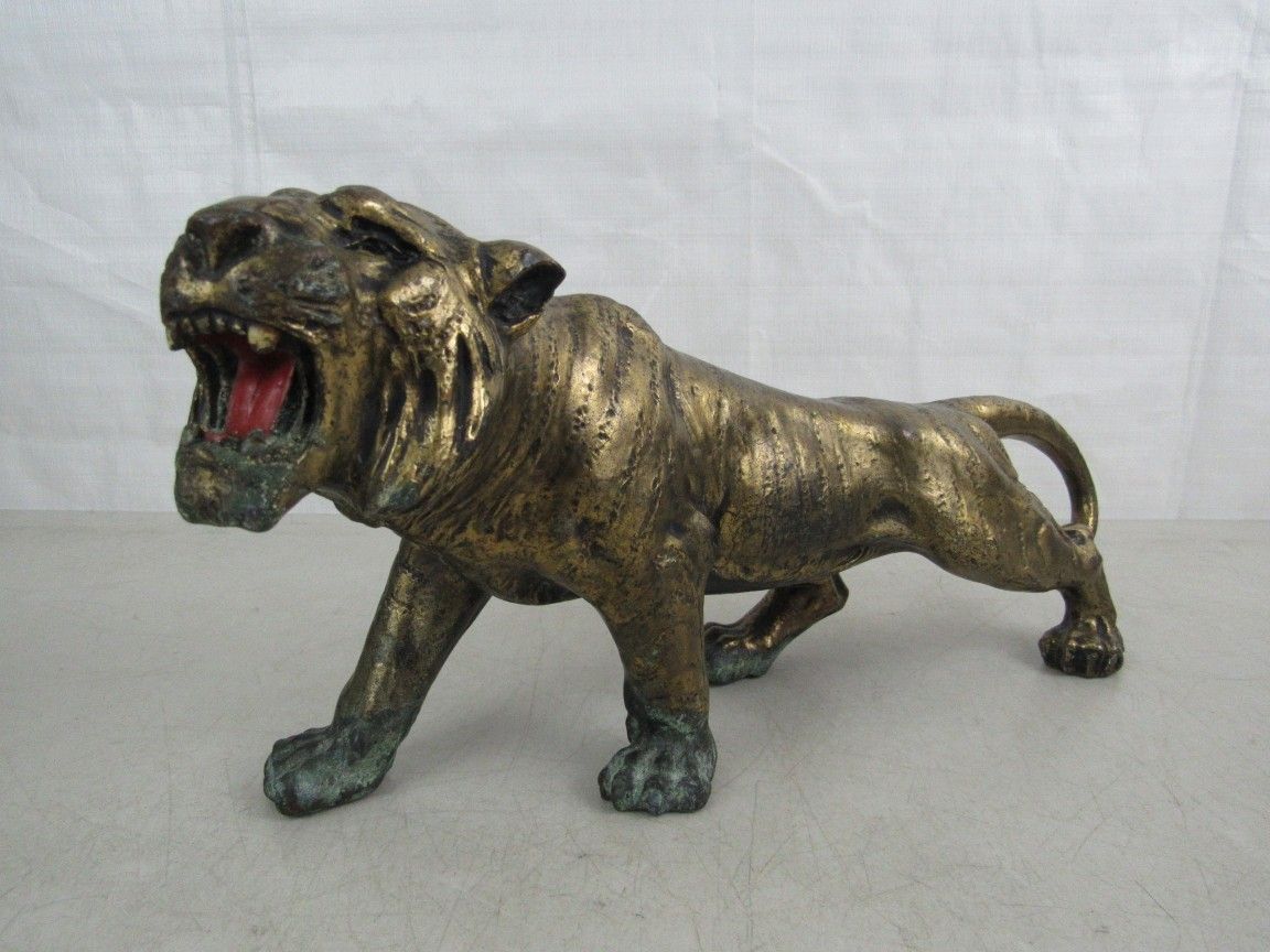 A.C. Rehberger 1928 Cast Metal Gold Tone Tiger Statue 15 1/2" Length