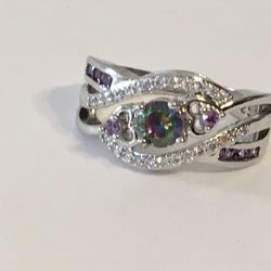 Multicolored Heart Ring, Size 10