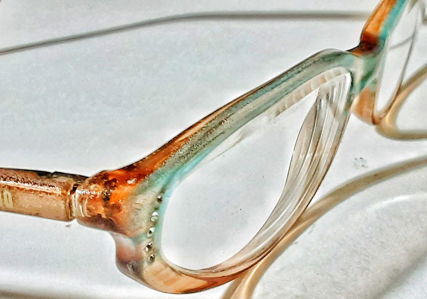 Moschino Italian women's eyeglass frames in retro mid century style in sea green sparkle plastic
