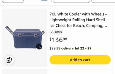 Brand new 70L (74qt) Blue Rolling Hard Shell Cooleree with Wheels