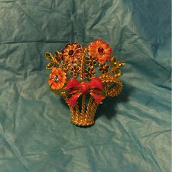 Vintage Christopher Radko  Basket Of Flowers Brooch / Pendant 