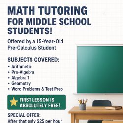 Math Tutoring For Middle School/Elementary School Students