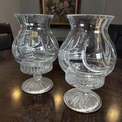 Vintage Made In Poland  24% Lead Crystal Elegant Hand Cut Design Hurricane Fairy Lamp